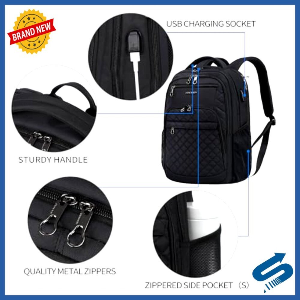 Large Travel Laptop Backpack Water-Repellent Daypack with USB Charging Port - Picture 5 of 6